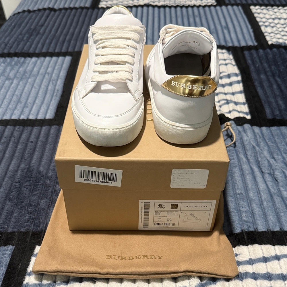 Burberry White Sneakers with Gold Detail
